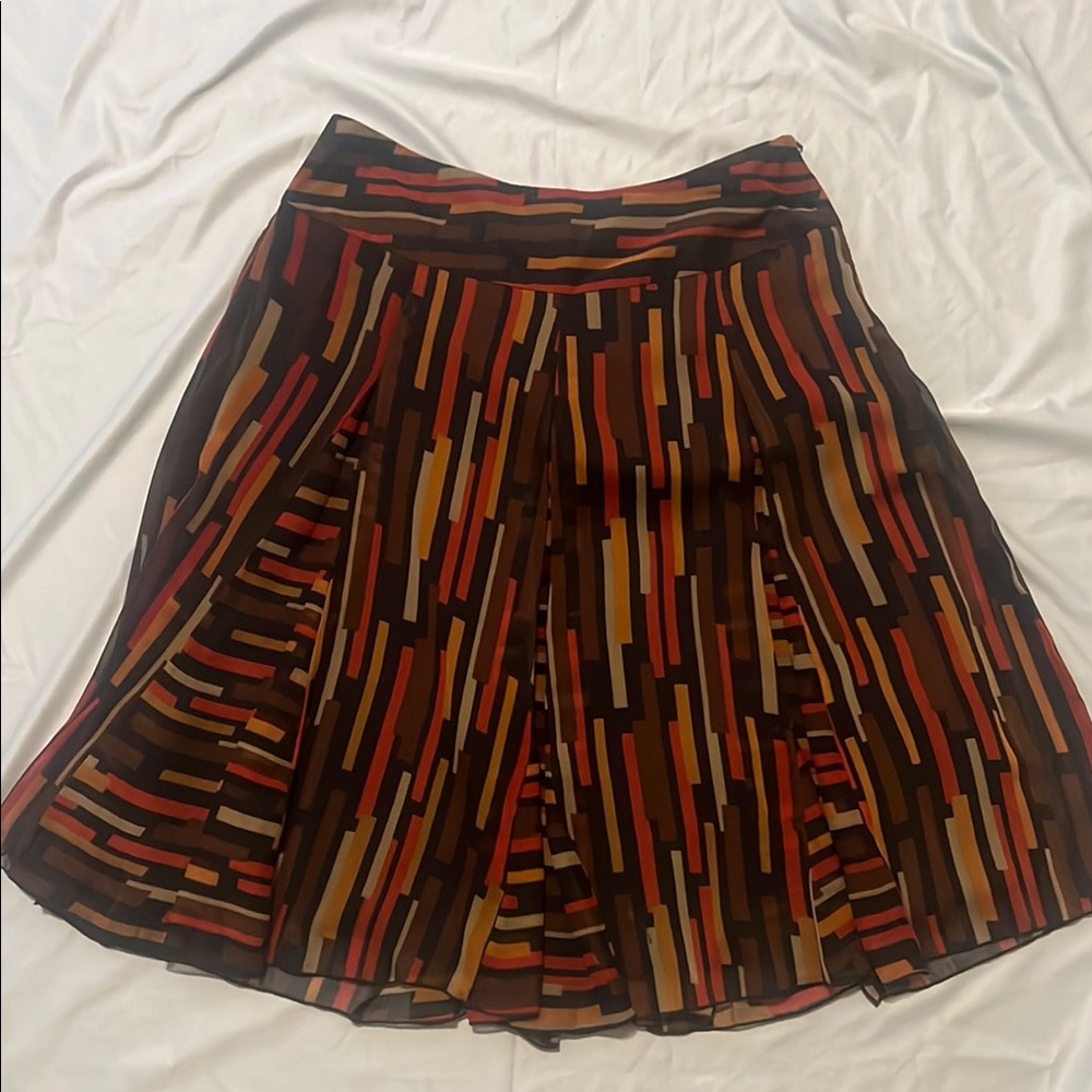 Black and Orange Knee-Length A-Line Pleated Skirt
